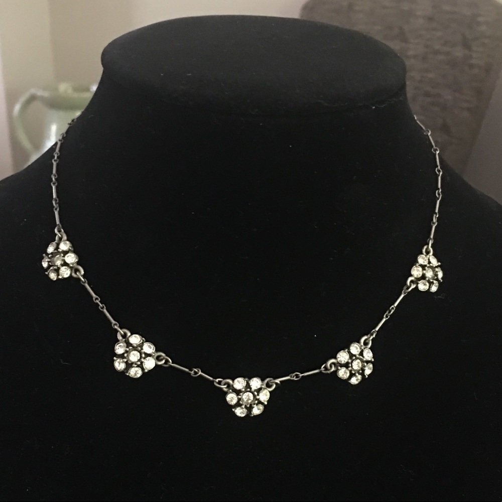 Delicate Vintage Rhinestone Necklace, Silver - 15”